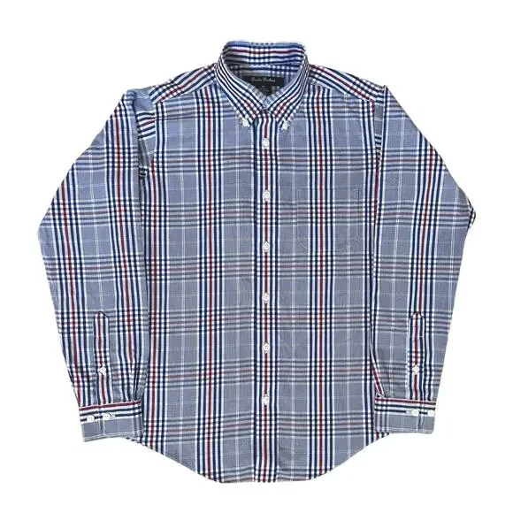 Brooks Brothers Preppy Button Down Shirt Boys Medium Blue Red Plaid Long Sleeve - Picture 1 of 8